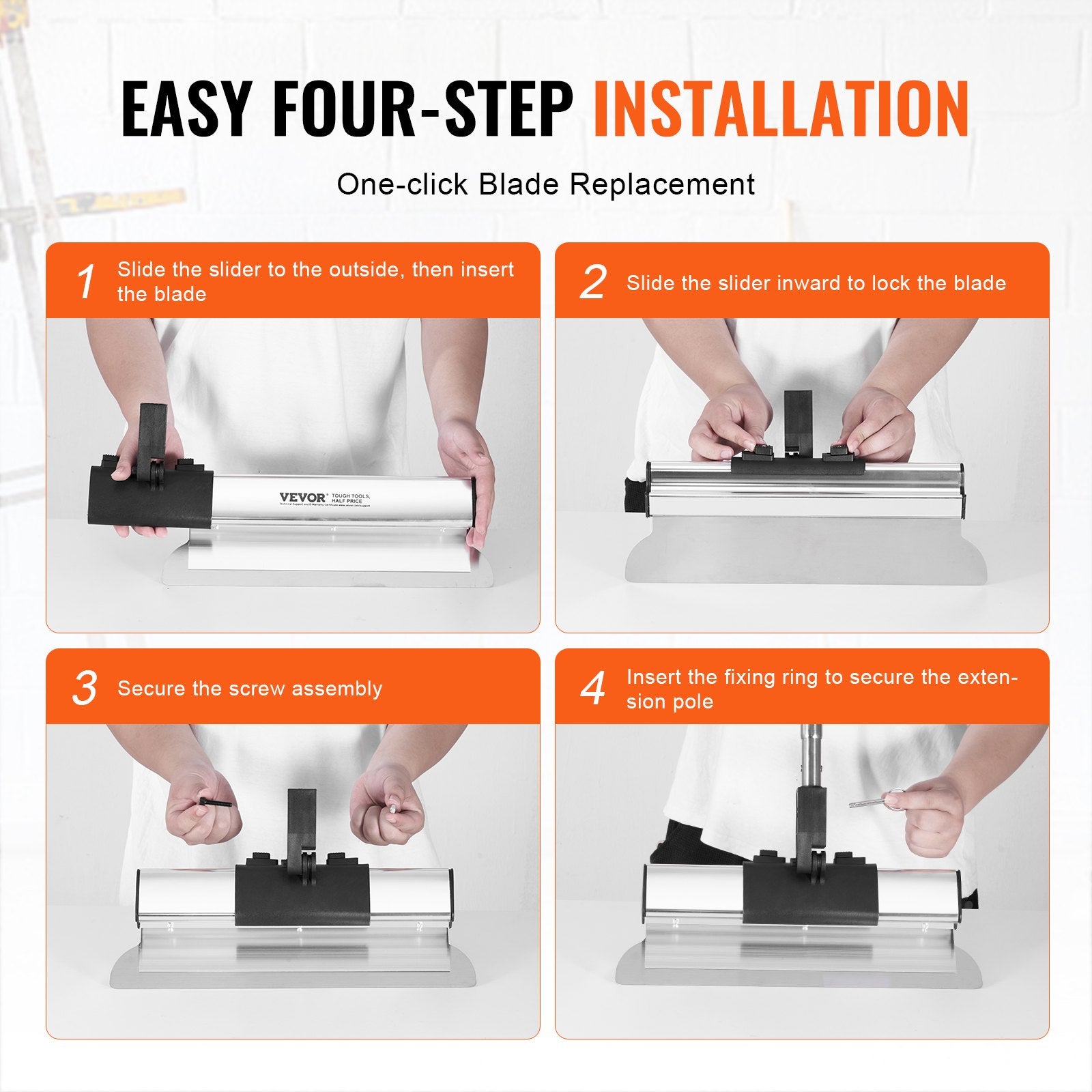 Putty Knives, Scrapers & Chisels: VEVOR Drywall Skimming Blade Set, 10/16/24/32/40 in Skimming Blades + 34-81.6 in Extension Handle Pole, Stainless Steel Knife Professional Skim Coat Tools, for Gyprock/WallBoard/Plasterboard