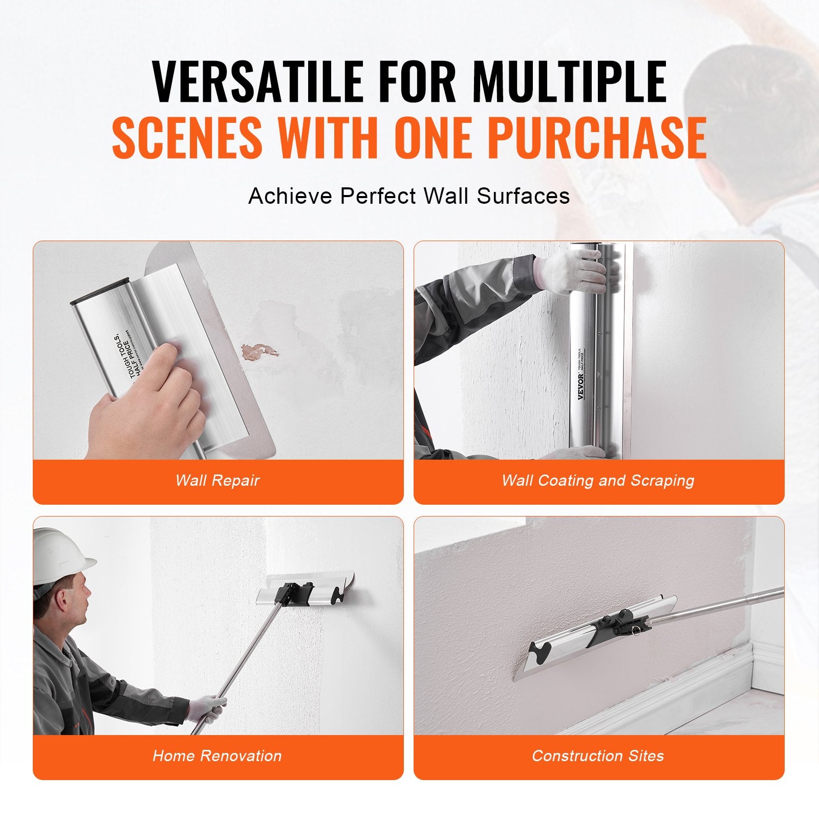 Putty Knives, Scrapers & Chisels: VEVOR Drywall Skimming Blade Set, 10/16/24/32/40 in Skimming Blades + 34-81.6 in Extension Handle Pole, Stainless Steel Knife Professional Skim Coat Tools, for Gyprock/WallBoard/Plasterboard