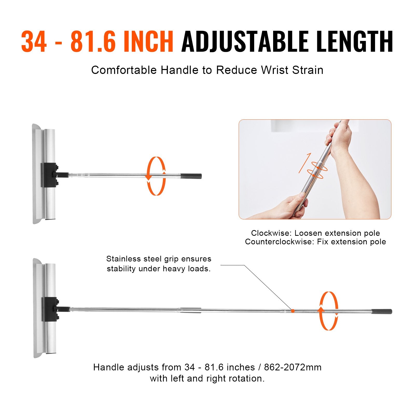 Putty Knives, Scrapers & Chisels: VEVOR Drywall Skimming Blade Set, 7/10/14/16/24 in Skimming Blades + 34 - 81.6 in Extension Handle Pole, Stainless Steel Knife Professional Skim Coat Tools, for Gyprock/WallBoard/Plasterboard