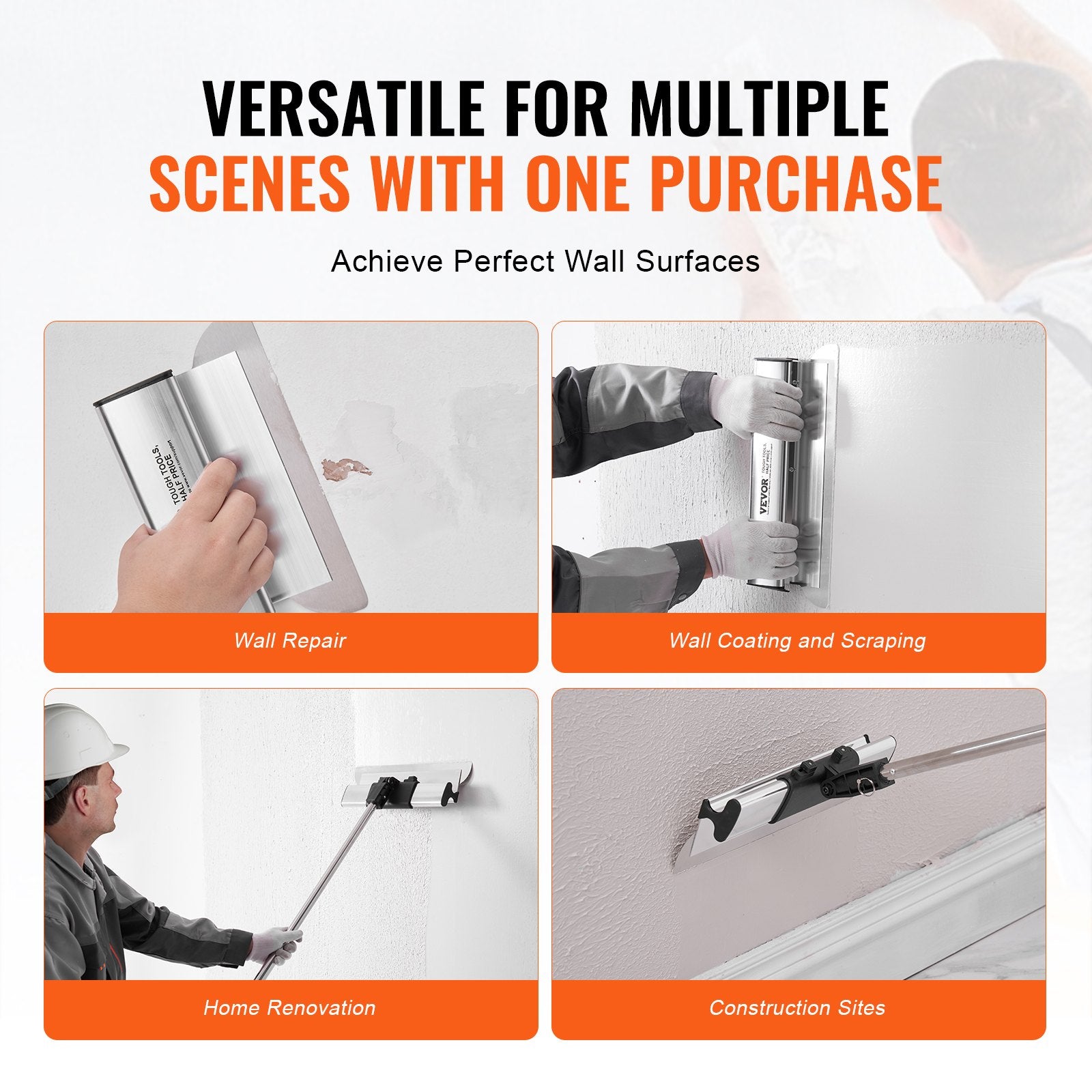 Putty Knives, Scrapers & Chisels: VEVOR Drywall Skimming Blade Set, 7/10/14/16/24 in Skimming Blades + 34 - 81.6 in Extension Handle Pole, Stainless Steel Knife Professional Skim Coat Tools, for Gyprock/WallBoard/Plasterboard