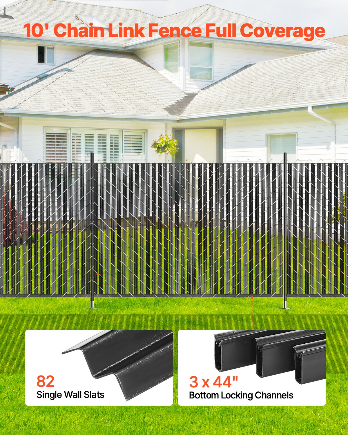 Vases & Table Decor: VEVOR Bottom Locking Privacy Slats, Single-Wall Vertical Bottom-Locking Slats for Chain-Link Fence, High-Density HDPE Chain Link Slats Ideally Fit 1.8 m High Fence for Garden Farm Sports Field(Black)