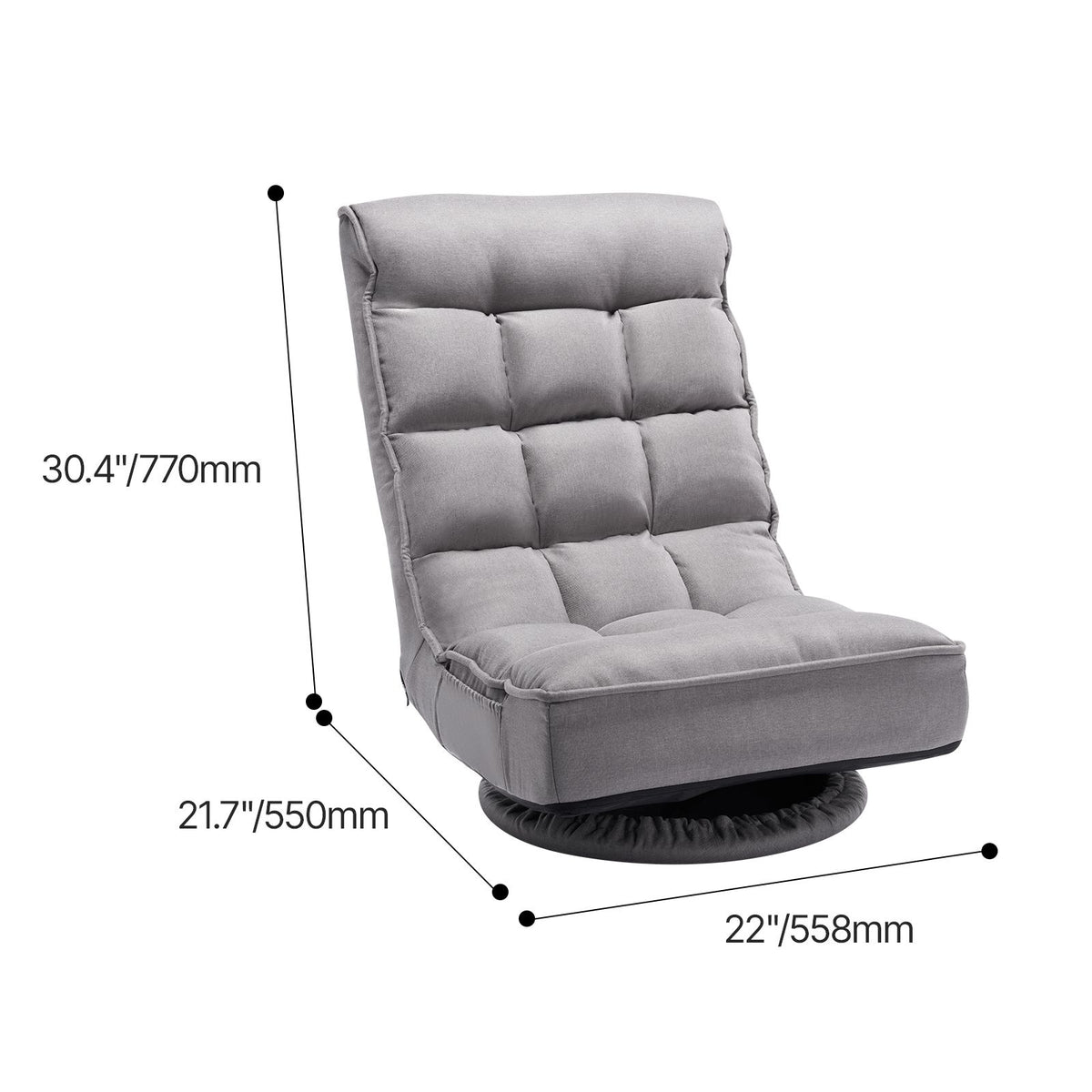 Swivel Floor Gaming Chair, 360-Degree Rotating Floor Chair with 4 Adjustable Position Folding Backrest and Lumbar Support, Folding Video Reclining Sofa for Watching TV Reading Playing Game, Gray