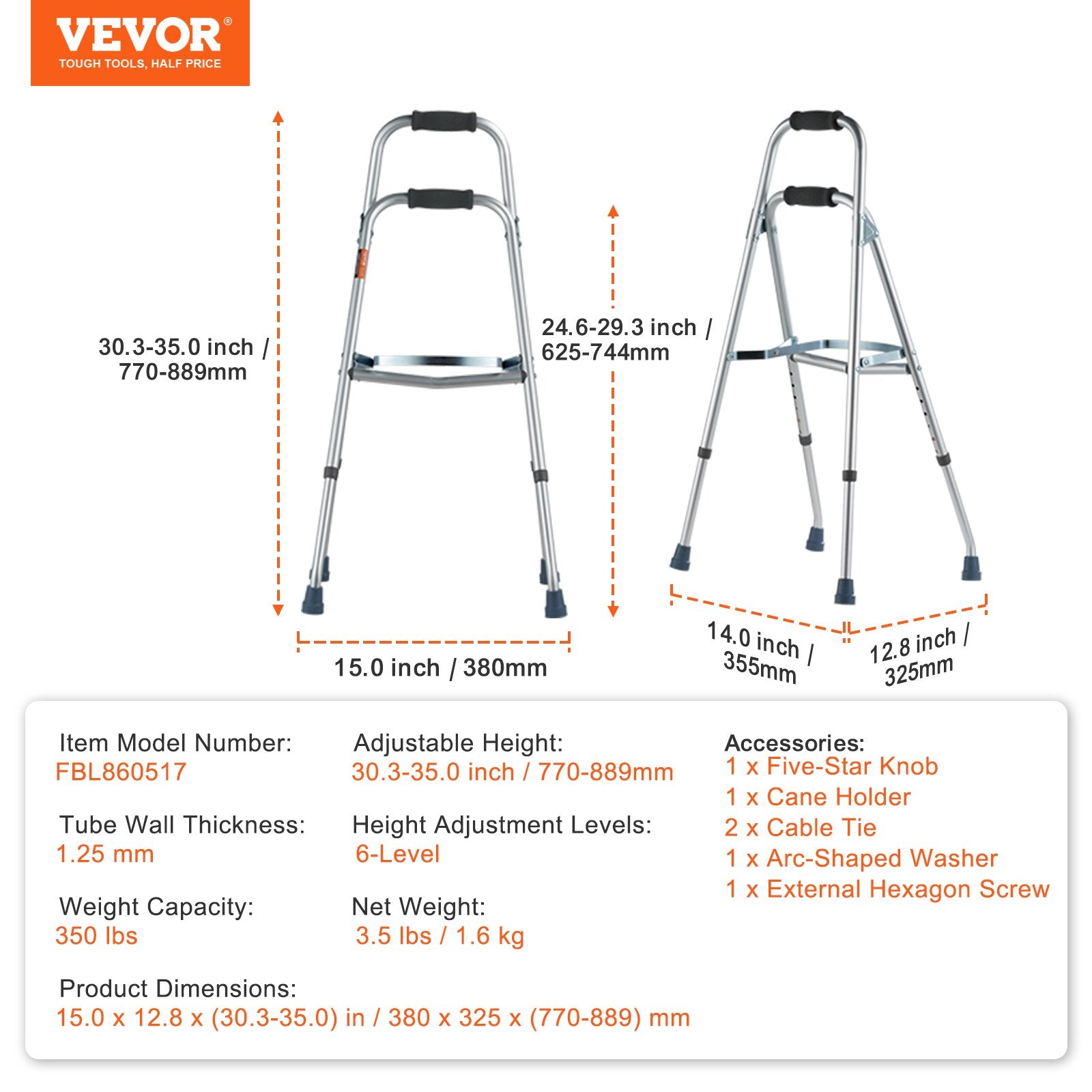 Mobility & Accessibility: VEVOR Folding Hemi Walker One Arm Mobility Walker for Senior & Adjustable Height