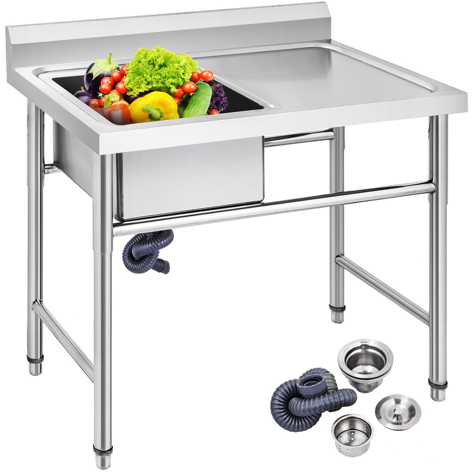 Kitchen & Bathroom DIY: VEVOR Handmade Sink Non-magnetic Stainless Steel Kitchen Sink Hand Made 1 Compartment 40.6 x 39.4 x 25.4 cm Capacity Huge Tub Sink with Right Hand Platform for Farmhouse Cafe Shop Hospital
