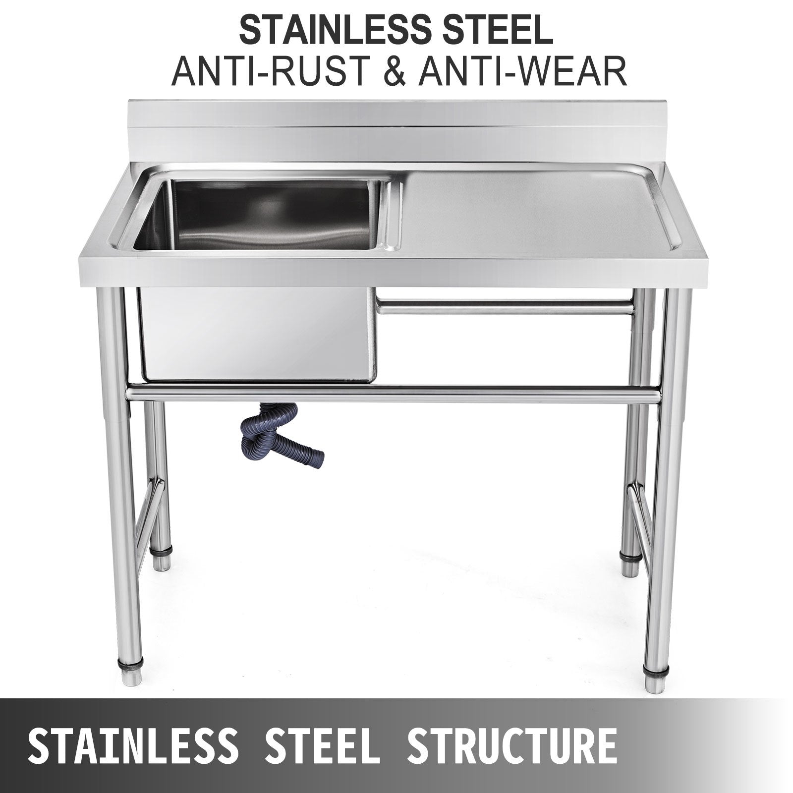 Kitchen & Bathroom DIY: VEVOR Handmade Sink Non-magnetic Stainless Steel Kitchen Sink Hand Made 1 Compartment 40.6 x 39.4 x 25.4 cm Capacity Huge Tub Sink with Right Hand Platform for Farmhouse Cafe Shop Hospital