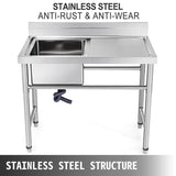 Kitchen & Bathroom DIY: VEVOR Handmade Sink Non-magnetic Stainless Steel Kitchen Sink Hand Made 1 Compartment 40.6 x 39.4 x 25.4 cm Capacity Huge Tub Sink with Right Hand Platform for Farmhouse Cafe Shop Hospital