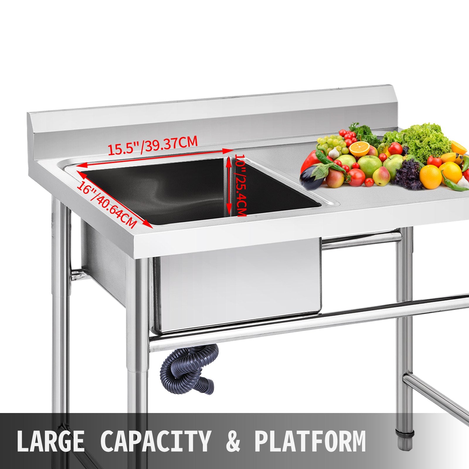 Kitchen & Bathroom DIY: VEVOR Handmade Sink Non-magnetic Stainless Steel Kitchen Sink Hand Made 1 Compartment 40.6 x 39.4 x 25.4 cm Capacity Huge Tub Sink with Right Hand Platform for Farmhouse Cafe Shop Hospital