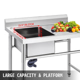 Kitchen & Bathroom DIY: VEVOR Handmade Sink Non-magnetic Stainless Steel Kitchen Sink Hand Made 1 Compartment 40.6 x 39.4 x 25.4 cm Capacity Huge Tub Sink with Right Hand Platform for Farmhouse Cafe Shop Hospital