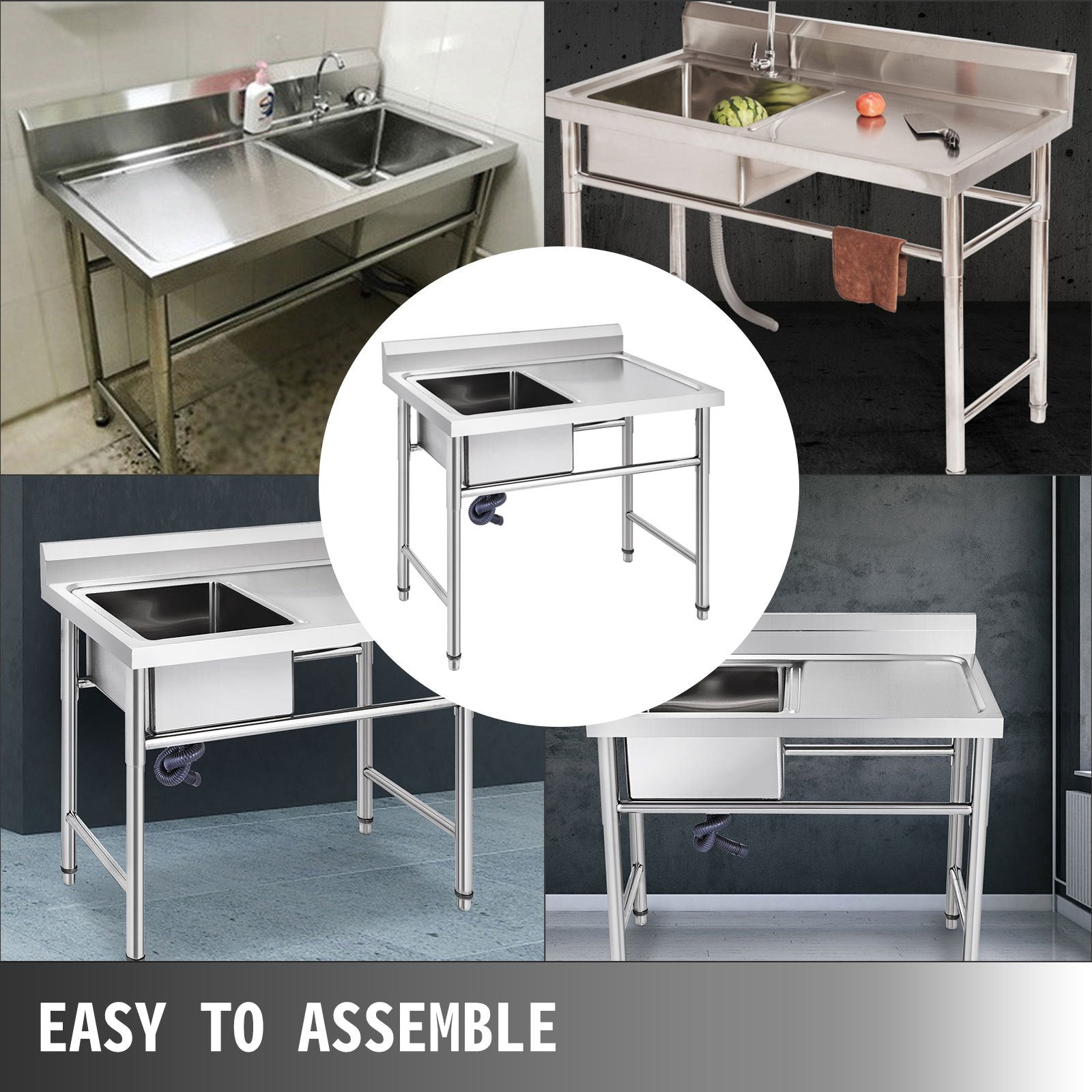Kitchen & Bathroom DIY: VEVOR Handmade Sink Non-magnetic Stainless Steel Kitchen Sink Hand Made 1 Compartment 40.6 x 39.4 x 25.4 cm Capacity Huge Tub Sink with Right Hand Platform for Farmhouse Cafe Shop Hospital