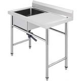 Kitchen & Bathroom DIY: VEVOR Handmade Sink Non-magnetic Stainless Steel Kitchen Sink Hand Made 1 Compartment 40.6 x 39.4 x 25.4 cm Capacity Huge Tub Sink with Right Hand Platform for Farmhouse Cafe Shop Hospital