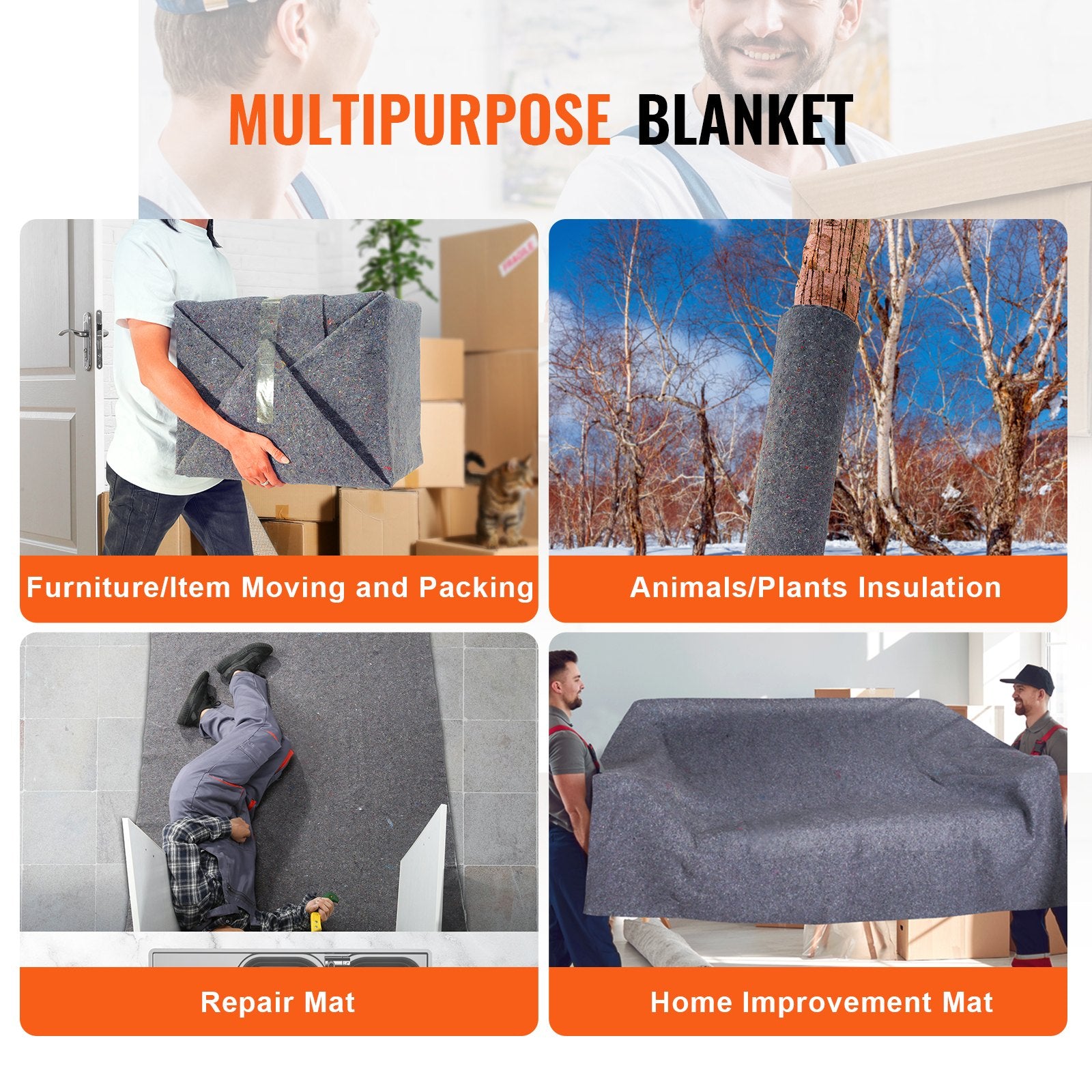 Blankets & Throws: VEVOR Moving Blankets, 1829 x 1372 mm, 12 kg/dz Weight, 12 Pack, Professional Recycled Cotton Packing Blanket, Large Heavy Duty Shipping Mover Pads Perfect for Protecting Furniture, Floors, Appliances