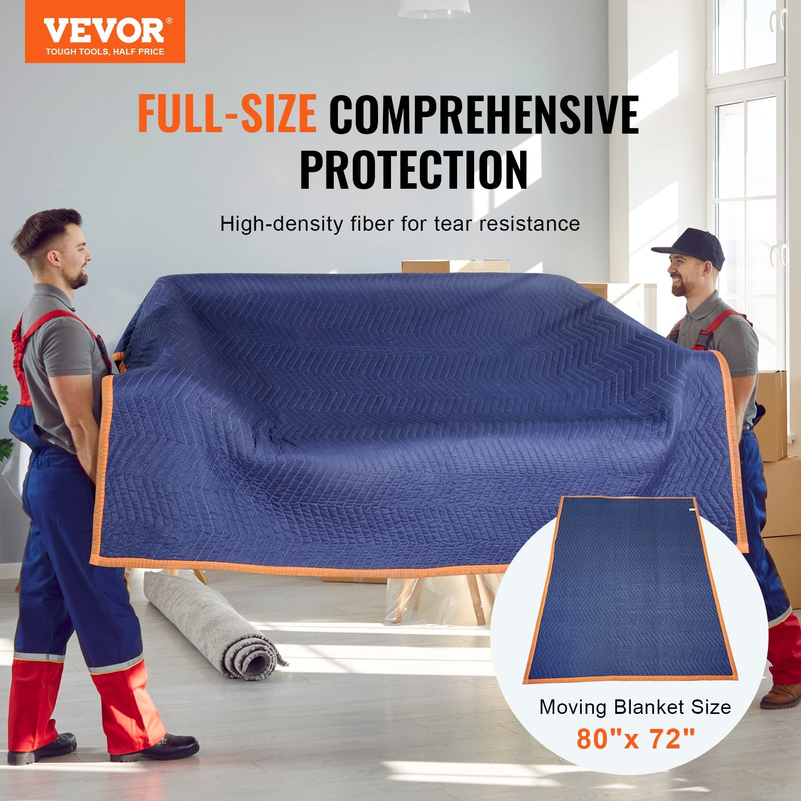 Blankets & Throws: VEVOR Moving Blankets, 2032 x 1829 mm, 15.6 kg/dz, 12 Packs, Professional Non-Woven & Recycled Cotton Packing Blanket, Heavy Duty Mover Pads for Protecting Furniture, Floors, Appliances, Blue/Orange