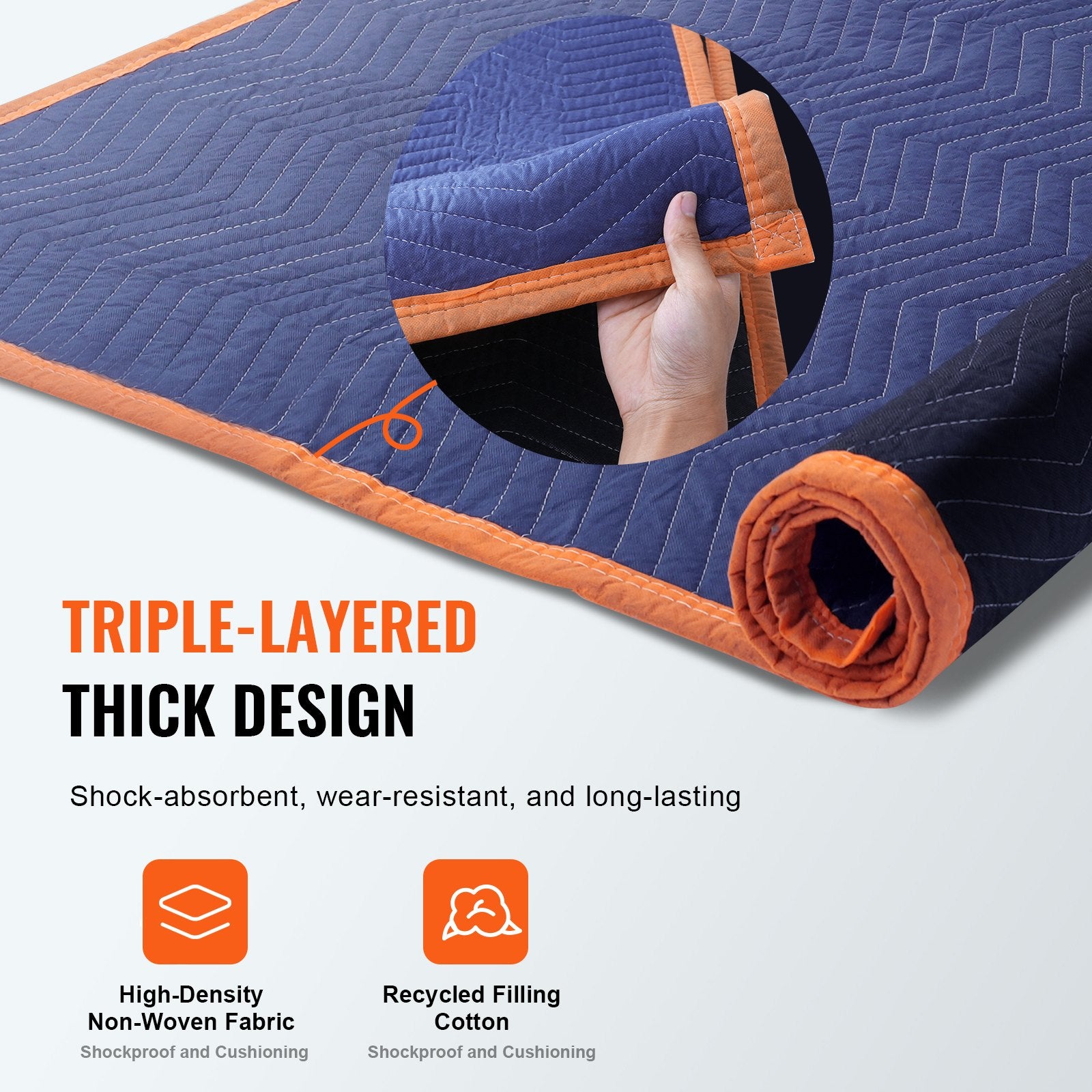 Blankets & Throws: VEVOR Moving Blankets, 2032 x 1829 mm, 15.6 kg/dz, 12 Packs, Professional Non-Woven & Recycled Cotton Packing Blanket, Heavy Duty Mover Pads for Protecting Furniture, Floors, Appliances, Blue/Orange