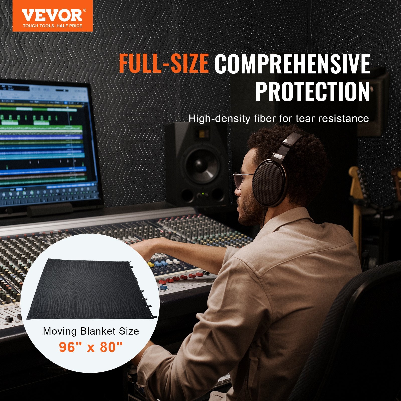Automotive Repair & Speciality Tools: VEVOR Sound Dampening Blanket, 2438 x 2032 mm Extra Large Studio Grommeted Soundproof Blanket with Grommets, Light Blocker for Door Acoustic Noise Blocking Blanket Studio Sound Absorption Sheet, Black