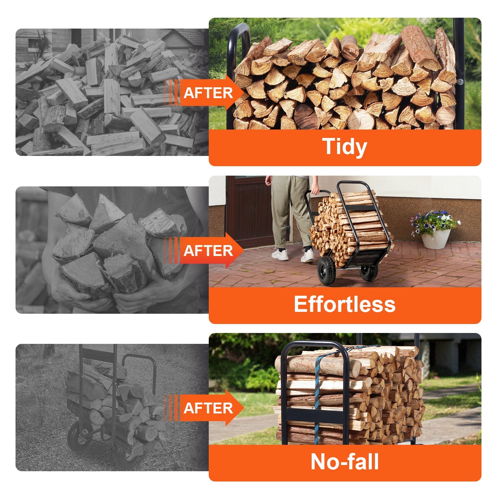 Spreaders & Wheelbarrows: VEVOR Firewood Log Cart Wood Mover Hauler 250 lbs Capacity on PU Wheels Dolly