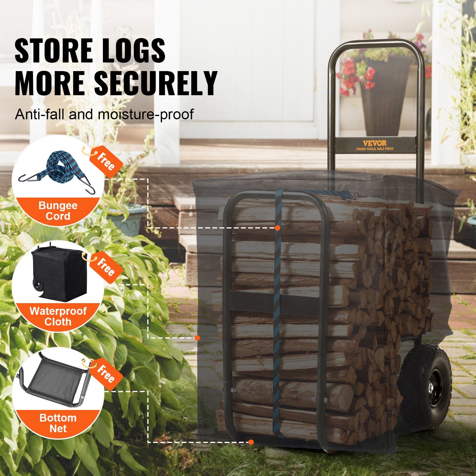 Spreaders & Wheelbarrows: VEVOR Firewood Log Cart Wood Mover Hauler 250 lbs Capacity on PU Wheels Dolly