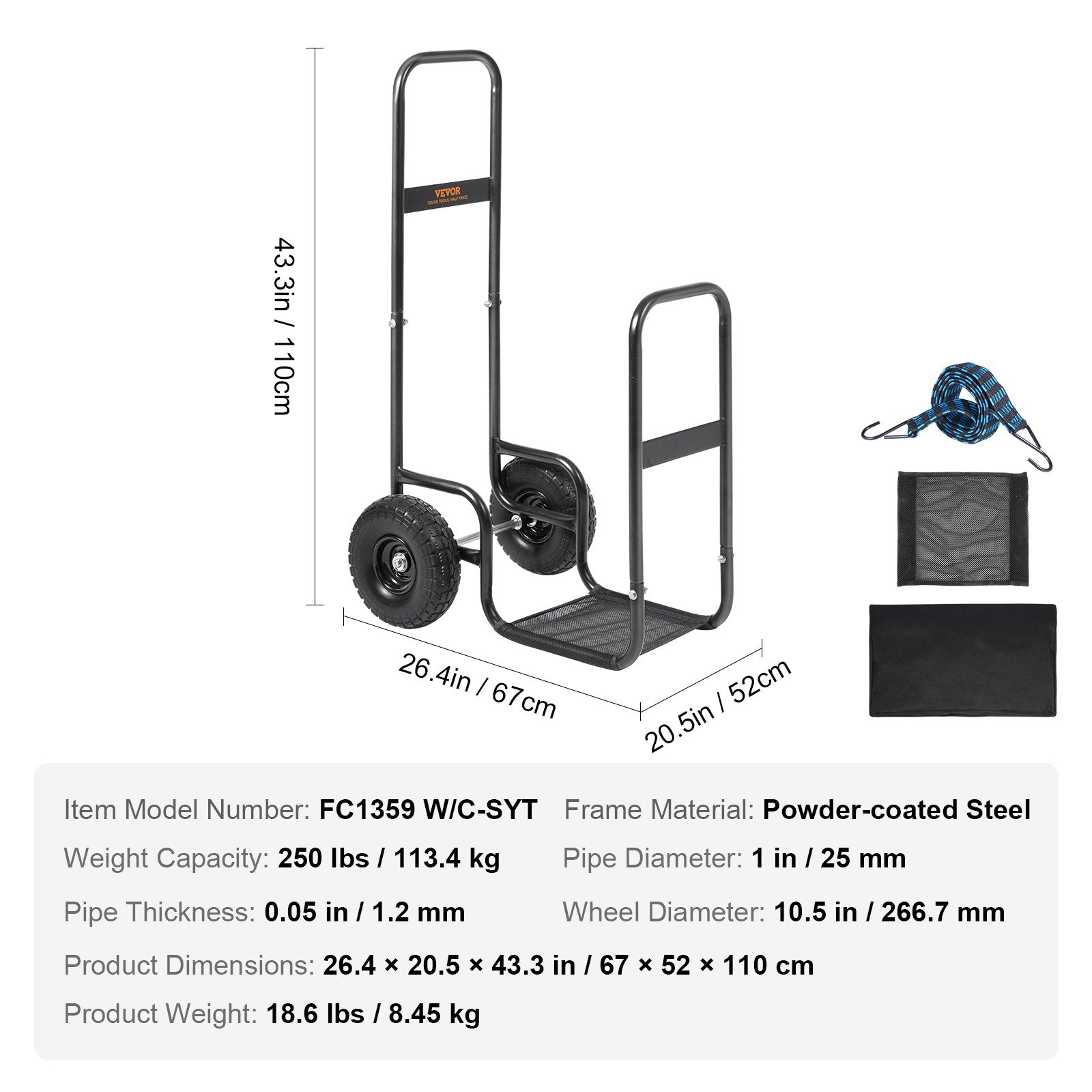 Spreaders & Wheelbarrows: VEVOR Firewood Log Cart Wood Mover Hauler 250 lbs Capacity on PU Wheels Dolly