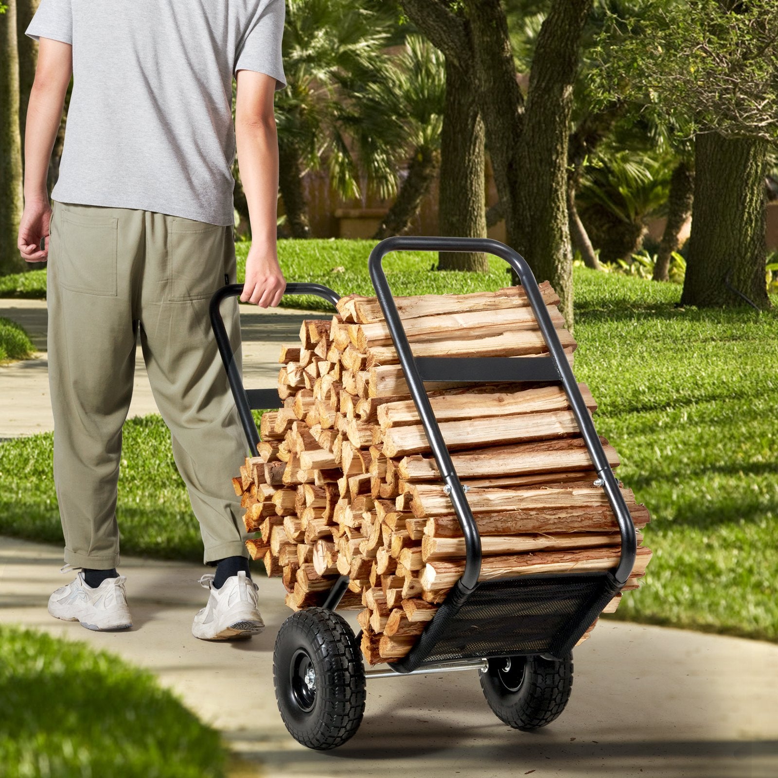 Spreaders & Wheelbarrows: VEVOR Firewood Log Cart Wood Mover Hauler 250 lbs Capacity on PU Wheels Dolly