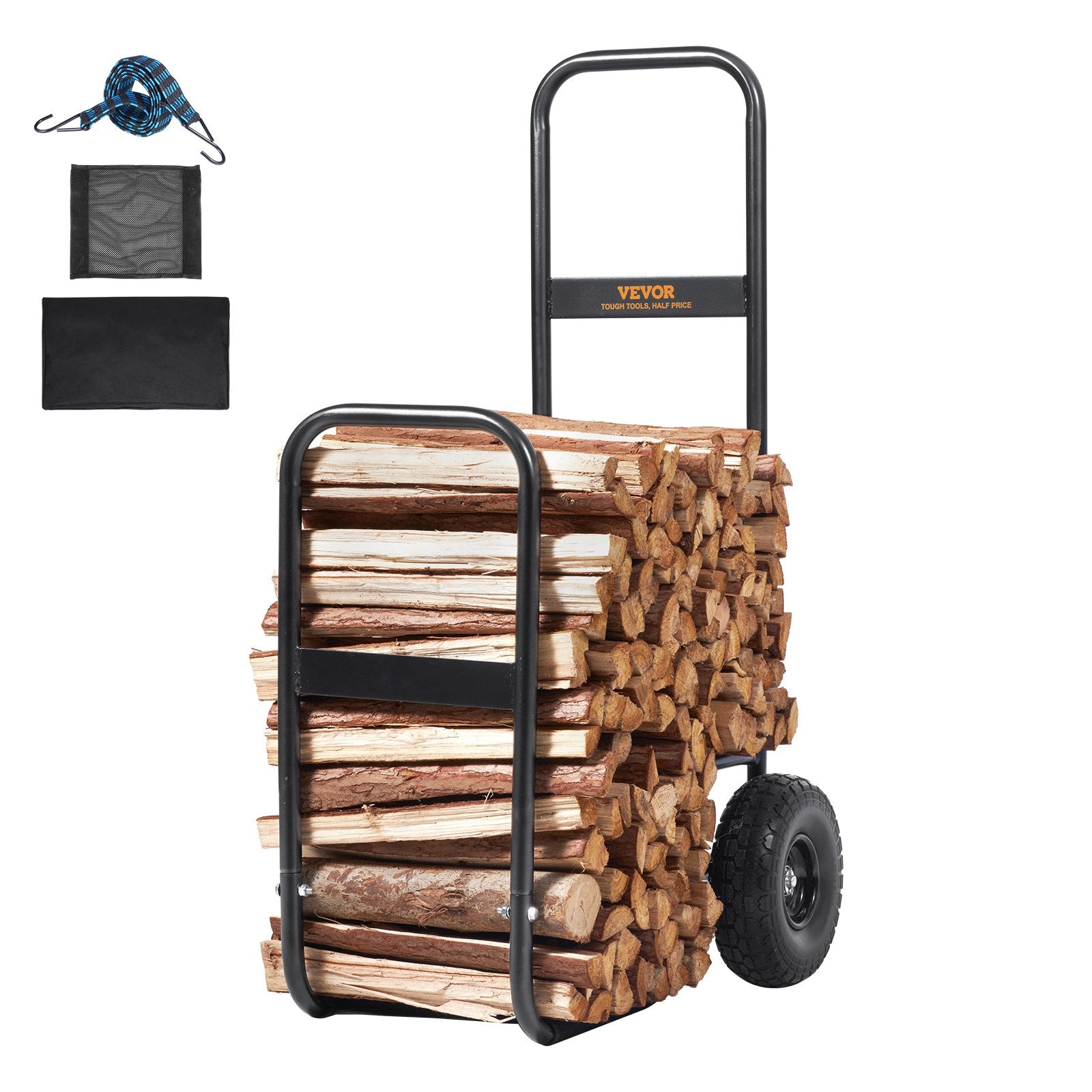 Spreaders & Wheelbarrows: VEVOR Firewood Log Cart Wood Mover Hauler 250 lbs Capacity on PU Wheels Dolly