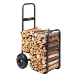 Side Tables: VEVOR Firewood Log Cart, 113 kg Load Capacity, Outdoor and Indoor Wood Rack Storage Mover with Pneumatic Rubber Wheels, Heavy Duty Steel Dolly Hauler, Firewood Carrier for Fireplace, Fire Pit, Black