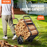 Side Tables: VEVOR Firewood Log Cart, 113 kg Load Capacity, Outdoor and Indoor Wood Rack Storage Mover with Pneumatic Rubber Wheels, Heavy Duty Steel Dolly Hauler, Firewood Carrier for Fireplace, Fire Pit, Black
