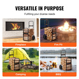Side Tables: VEVOR Firewood Log Cart, 113 kg Load Capacity, Outdoor and Indoor Wood Rack Storage Mover with Pneumatic Rubber Wheels, Heavy Duty Steel Dolly Hauler, Firewood Carrier for Fireplace, Fire Pit, Black