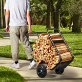 Side Tables: VEVOR Firewood Log Cart, 113 kg Load Capacity, Outdoor and Indoor Wood Rack Storage Mover with Pneumatic Rubber Wheels, Heavy Duty Steel Dolly Hauler, Firewood Carrier for Fireplace, Fire Pit, Black