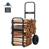 Side Tables: VEVOR Firewood Log Cart, 113 kg Load Capacity, Outdoor and Indoor Wood Rack Storage Mover with Pneumatic Rubber Wheels, Heavy Duty Steel Dolly Hauler, Firewood Carrier for Fireplace, Fire Pit, Black