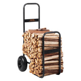 Side Tables: VEVOR Firewood Log Cart, 113 kg Load Capacity, Outdoor and Indoor Wood Rack Storage Mover with Pneumatic Rubber Wheels, Heavy Duty Steel Dolly Hauler, Firewood Carrier for Fireplace, Fire Pit, Black