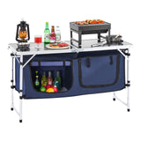 BBQ Tools: VEVOR Camping Kitchen Table, Folding Outdoor Cooking Table, 3 Adjustable Height, Aluminum Lightweight Portable Cook Station with Storage Organizer, Carry Handle, for BBQ Party Picnic RV Travel, Blue