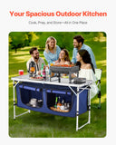 BBQ Tools: VEVOR Camping Kitchen Table, Folding Outdoor Cooking Table, 3 Adjustable Height, Aluminum Lightweight Portable Cook Station with Storage Organizer, Carry Handle, for BBQ Party Picnic RV Travel, Blue