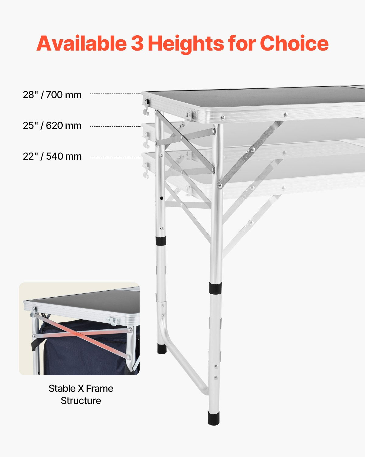 Camping Kitchen Table, Folding Outdoor Cooking Table, 3 Adjustable Height, Aluminum Lightweight Portable Cook Station with Storage Organizer, Carry Handle, for BBQ Party Picnic RV Travel, Blue