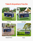 BBQ Tools: VEVOR Camping Kitchen Table, Folding Outdoor Cooking Table, 3 Adjustable Height, Aluminum Lightweight Portable Cook Station with Storage Organizer, Carry Handle, for BBQ Party Picnic RV Travel, Blue