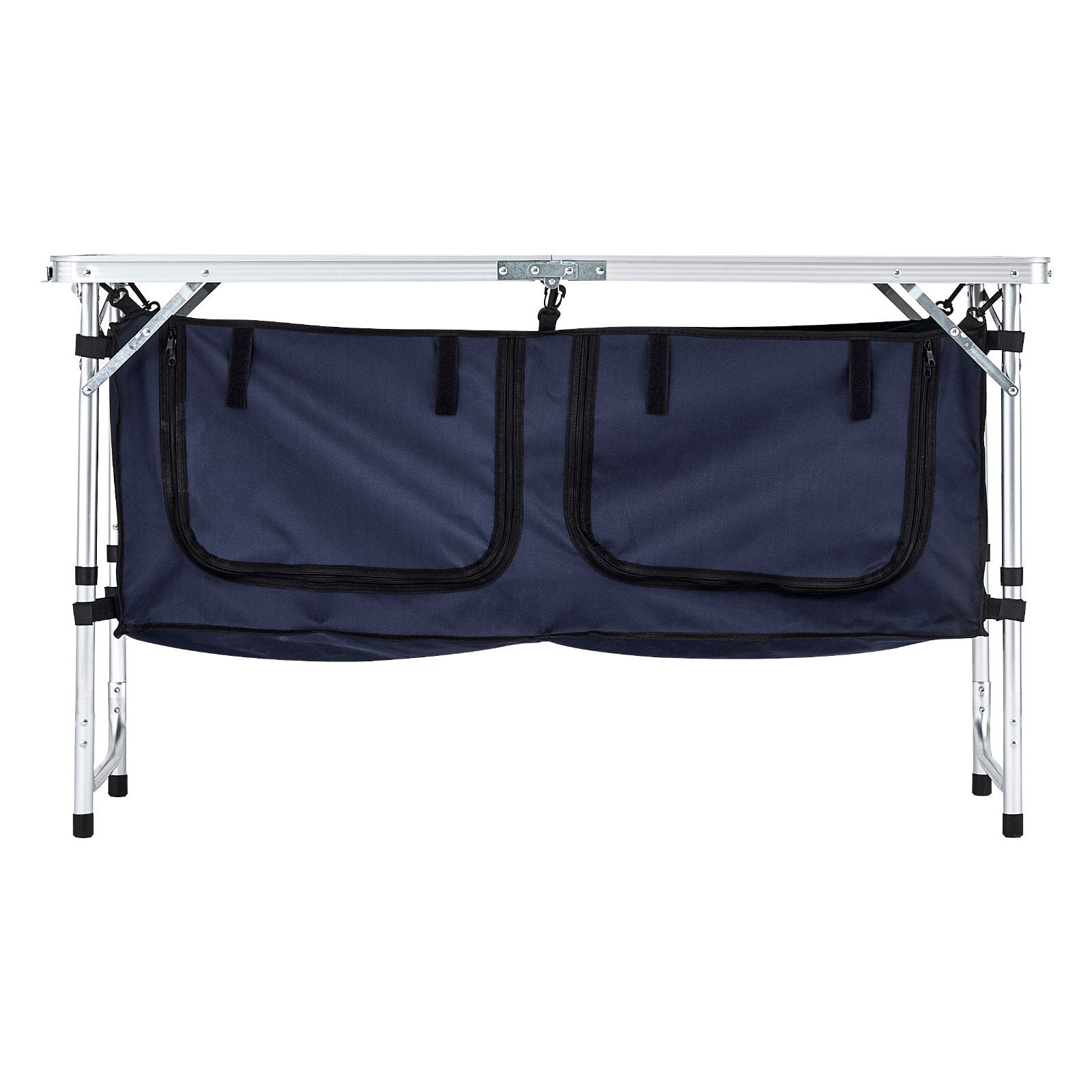 Camping Kitchen Table, Folding Outdoor Cooking Table, 3 Adjustable Height, Aluminum Lightweight Portable Cook Station with Storage Organizer, Carry Handle, for BBQ Party Picnic RV Travel, Blue