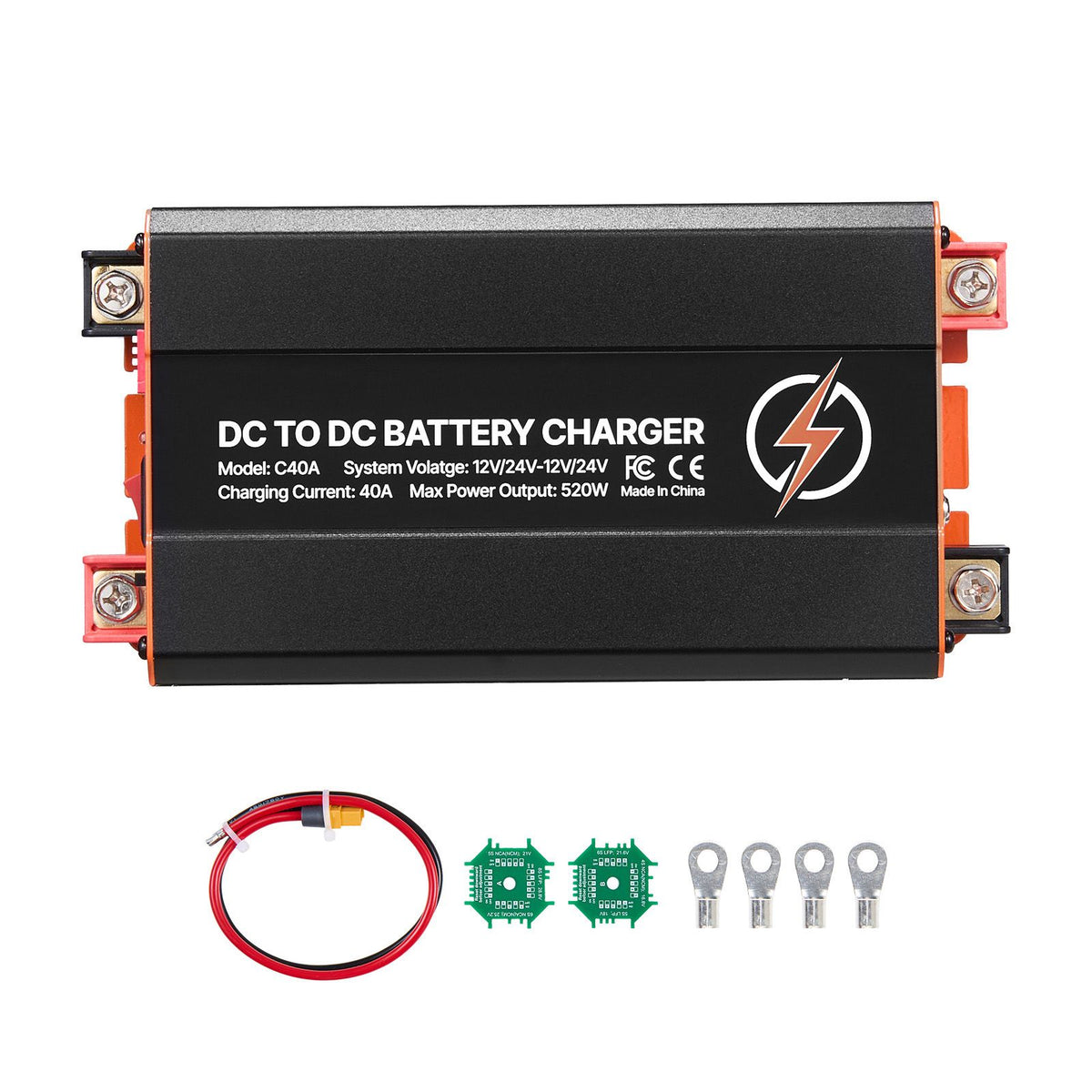 DC to DC Battery Charger, 520W, 40A Alternator Charger, Fast DC-DC Charging for Portable Power Stations, Compatible with LiFePO4 Lead-Acid AGM GEL Batteries, for RVs, Cars, Home Backup Power
