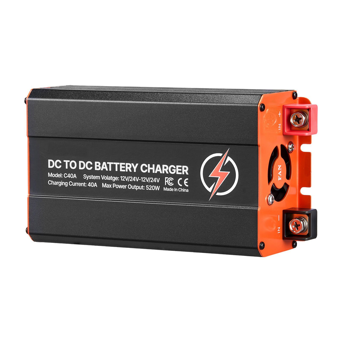 DC to DC Battery Charger, 520W, 40A Alternator Charger, Fast DC-DC Charging for Portable Power Stations, Compatible with LiFePO4 Lead-Acid AGM GEL Batteries, for RVs, Cars, Home Backup Power