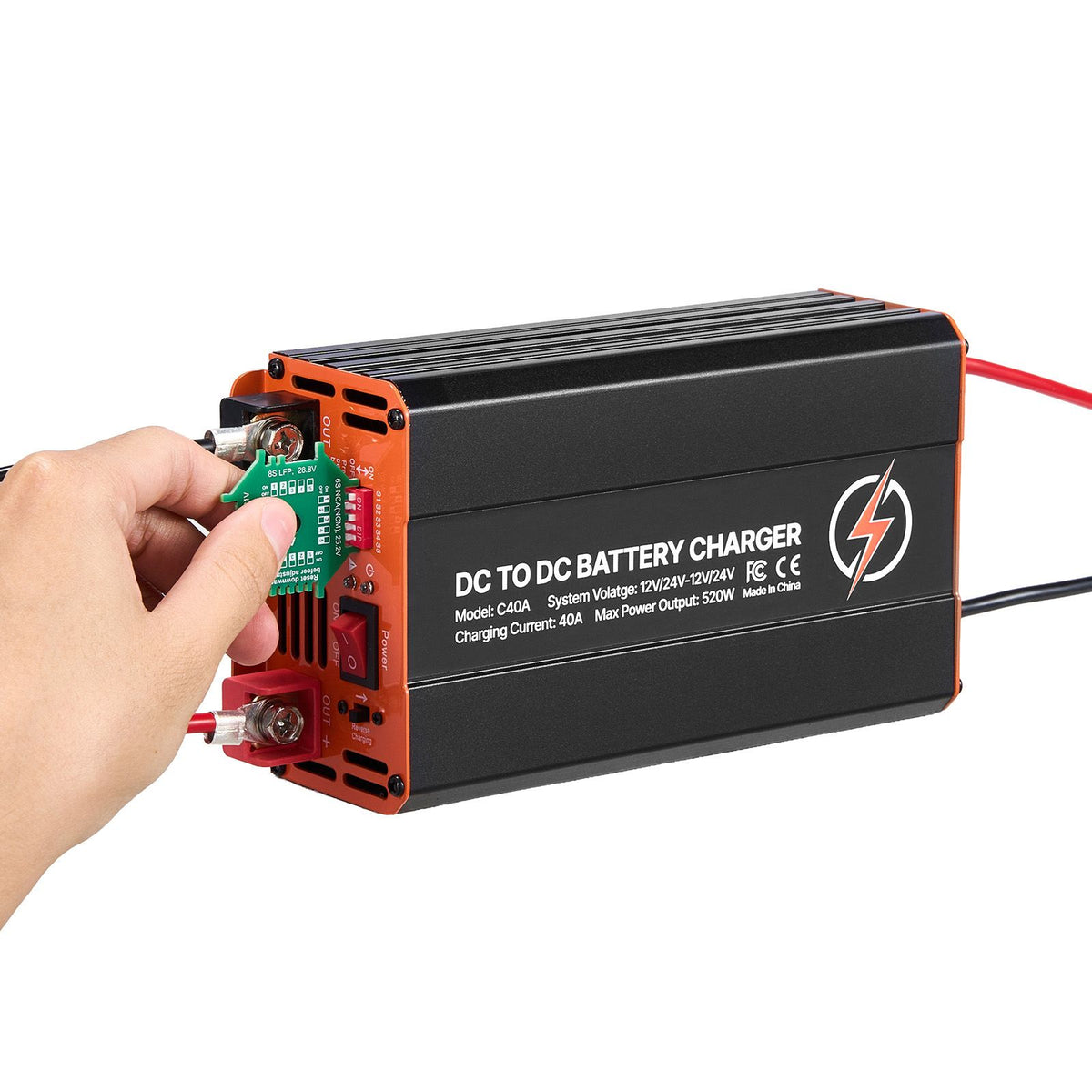 DC to DC Battery Charger, 520W, 40A Alternator Charger, Fast DC-DC Charging for Portable Power Stations, Compatible with LiFePO4 Lead-Acid AGM GEL Batteries, for RVs, Cars, Home Backup Power