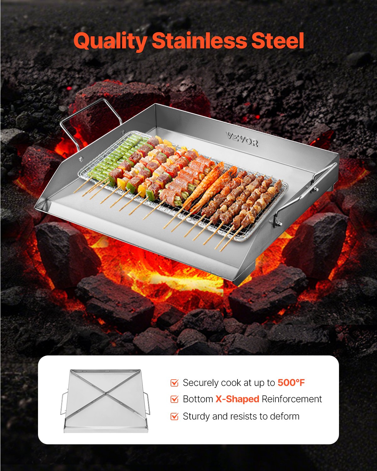 Paddles & Oars: VEVOR Stainless Steel Griddle, 18x16 inch Universal Flat Top Rectangular Plate, Gas Grill Griddle for BBQ Grill, Teppanyaki, Portable Family Cookware with Handle, for Camping Tailgating Party