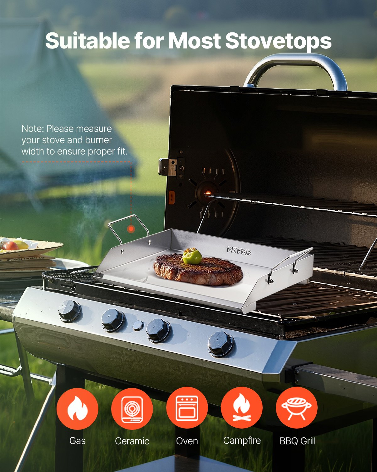 Paddles & Oars: VEVOR Stainless Steel Griddle, 18x16 inch Universal Flat Top Rectangular Plate, Gas Grill Griddle for BBQ Grill, Teppanyaki, Portable Family Cookware with Handle, for Camping Tailgating Party