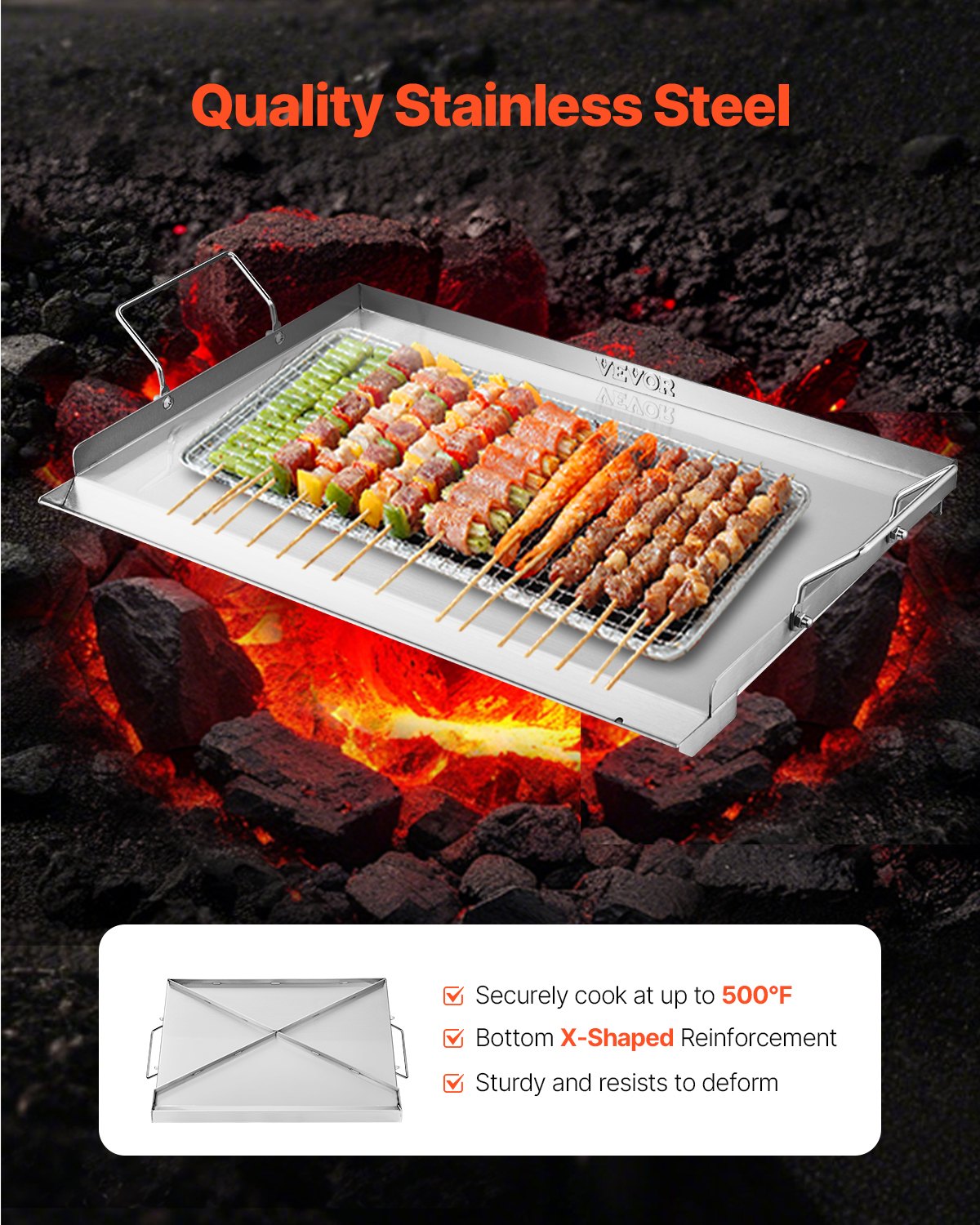 BBQ Tools: VEVOR Stainless Steel Griddle, 23x16 inch Universal Flat Top Rectangular Plate, Gas Grill Griddle for BBQ Grill, Teppanyaki, Portable Family Cookware with Handle, for Camping Tailgating Party