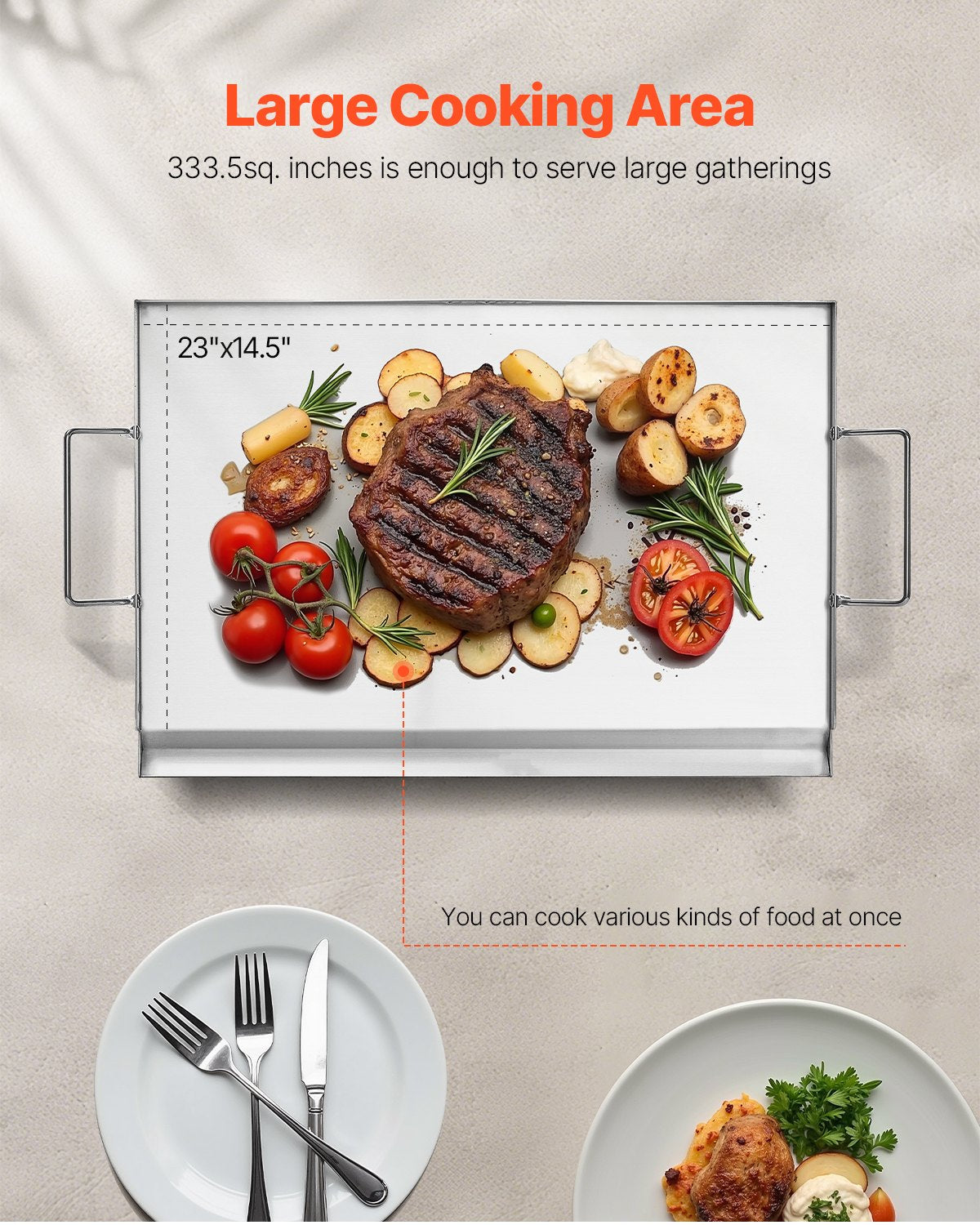 BBQ Tools: VEVOR Stainless Steel Griddle, 23x16 inch Universal Flat Top Rectangular Plate, Gas Grill Griddle for BBQ Grill, Teppanyaki, Portable Family Cookware with Handle, for Camping Tailgating Party
