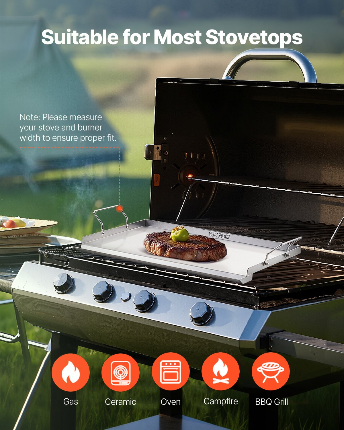 BBQ Tools: VEVOR Stainless Steel Griddle, 23x16 inch Universal Flat Top Rectangular Plate, Gas Grill Griddle for BBQ Grill, Teppanyaki, Portable Family Cookware with Handle, for Camping Tailgating Party