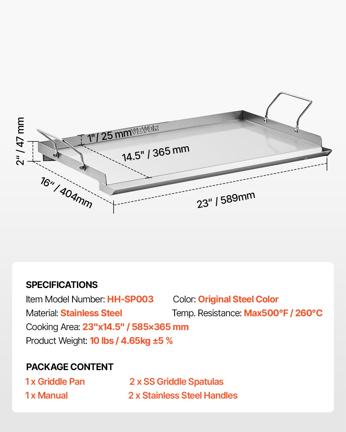 BBQ Tools: VEVOR Stainless Steel Griddle, 23x16 inch Universal Flat Top Rectangular Plate, Gas Grill Griddle for BBQ Grill, Teppanyaki, Portable Family Cookware with Handle, for Camping Tailgating Party