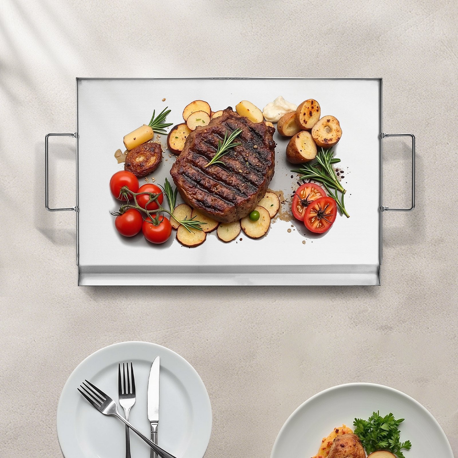 BBQ Tools: VEVOR Stainless Steel Griddle, 23x16 inch Universal Flat Top Rectangular Plate, Gas Grill Griddle for BBQ Grill, Teppanyaki, Portable Family Cookware with Handle, for Camping Tailgating Party