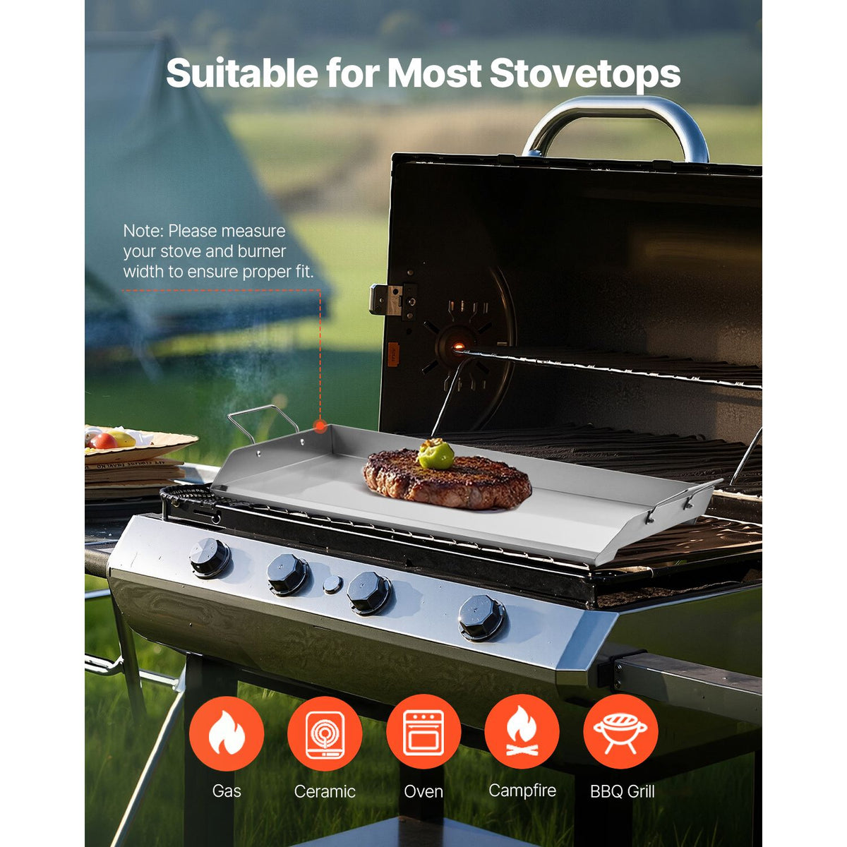 Stainless Steel Griddle, 32x16 inch Universal Flat Top Rectangular Plate, Gas Grill Griddle for BBQ Grill, Teppanyaki, Portable Family Cookware with Handle, for Camping Tailgating Party