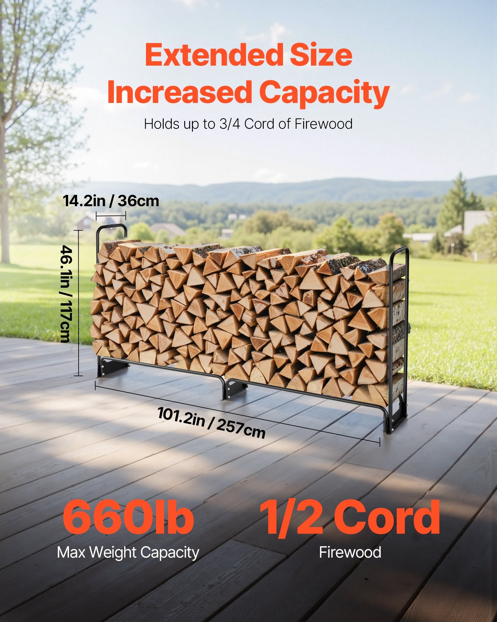 Coat Racks: VEVOR Firewood Rack with Waterproof Cover, 257 x 36 x 117 cm Outdoor Firewood Holder, 660lb Weight Capacity, 1/2 Cord Log Holder, Half-Covered, Powder-coated Wood Storage Rack for Fireplace Deck