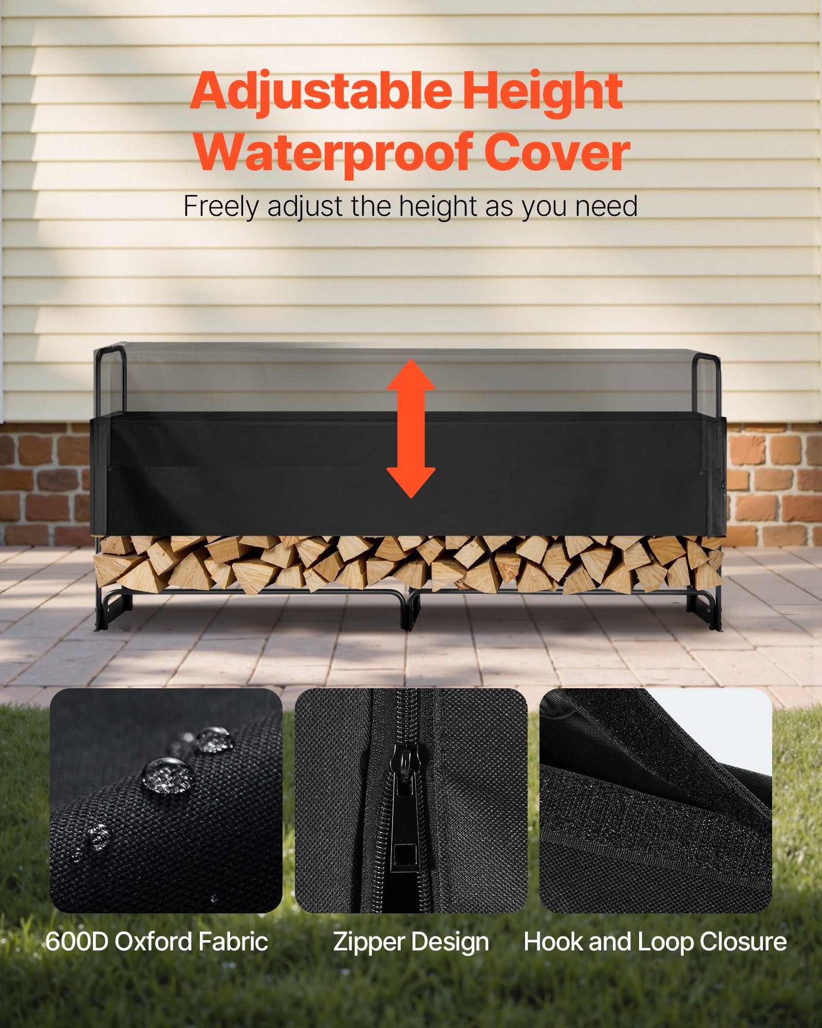 Coat Racks: VEVOR Firewood Rack with Waterproof Cover, 257 x 36 x 117 cm Outdoor Firewood Holder, 660lb Weight Capacity, 1/2 Cord Log Holder, Half-Covered, Powder-coated Wood Storage Rack for Fireplace Deck