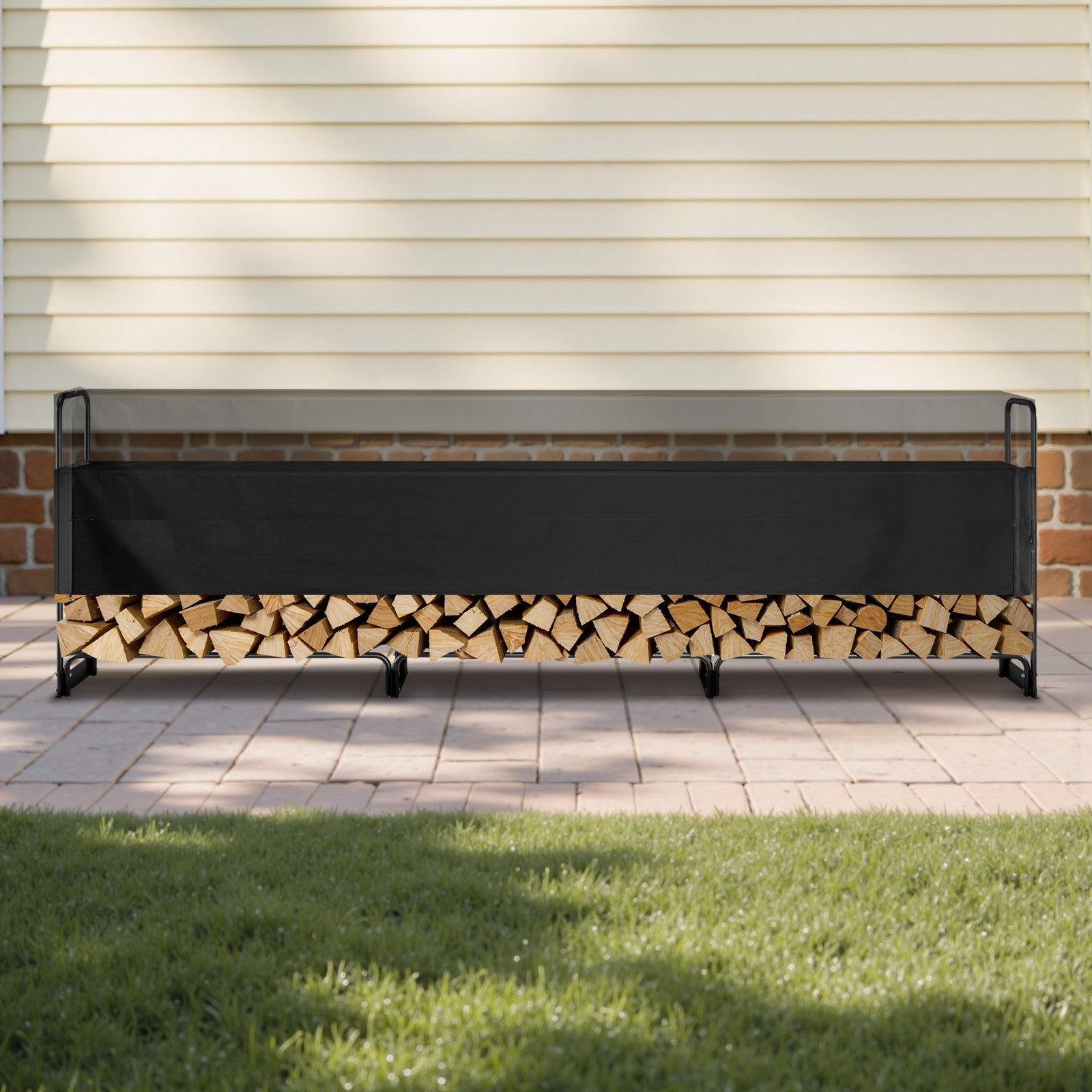Coat Racks: VEVOR Firewood Rack with Waterproof Cover, 383 x 36 x 117 cm Outdoor Firewood Holder, 660lb Weight Capacity, 1/2 Cord Log Holder, Half-Covered, Powder-coated Wood Storage Rack for Fireplace Deck