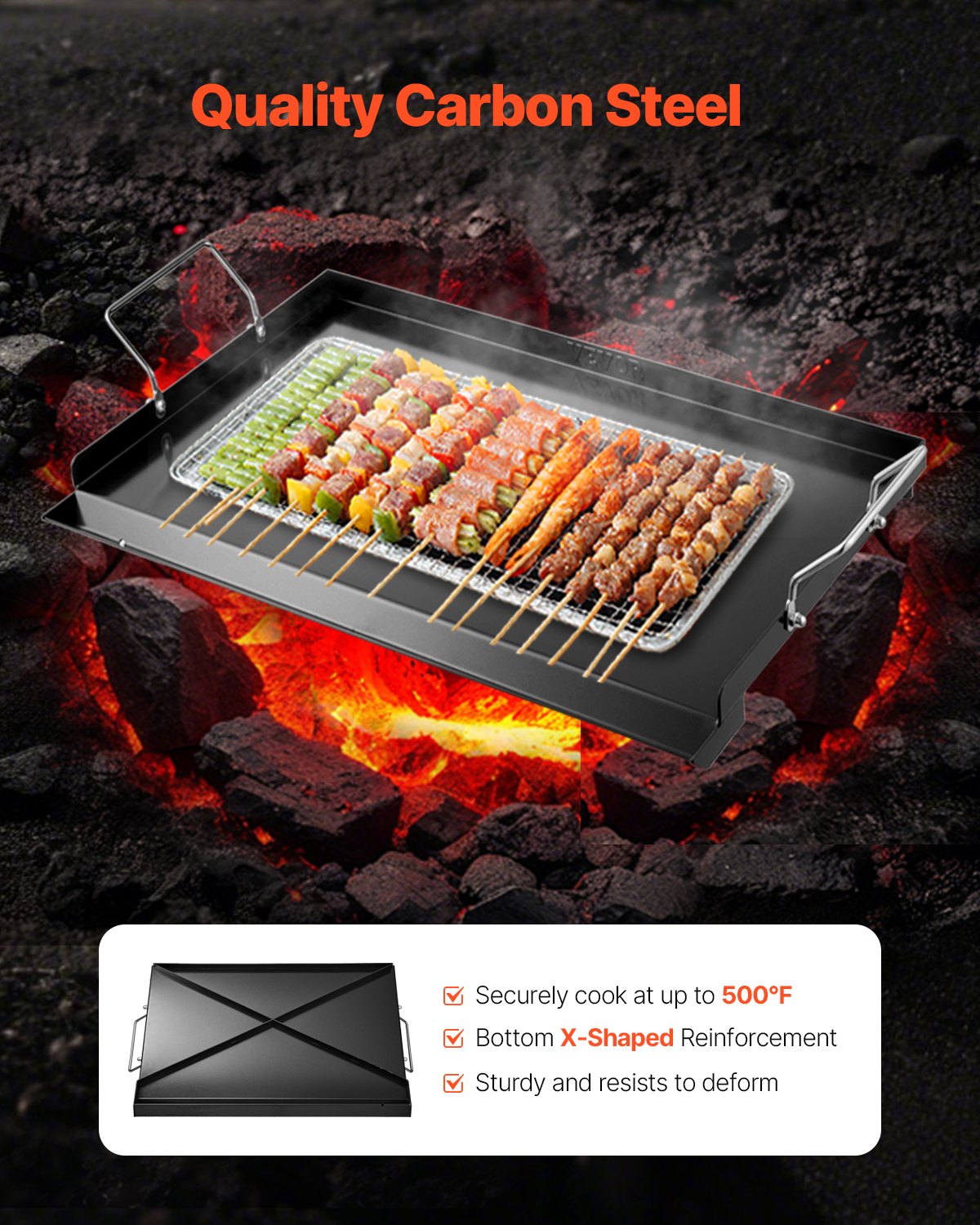 Paddles & Oars: VEVOR Carbon Steel Griddle, 24x16 inch Universal Flat Top Rectangular Plate, Gas Grill Griddle for BBQ Grill, Teppanyaki, Portable Family Cookware with Handle, for Camping Tailgating Party