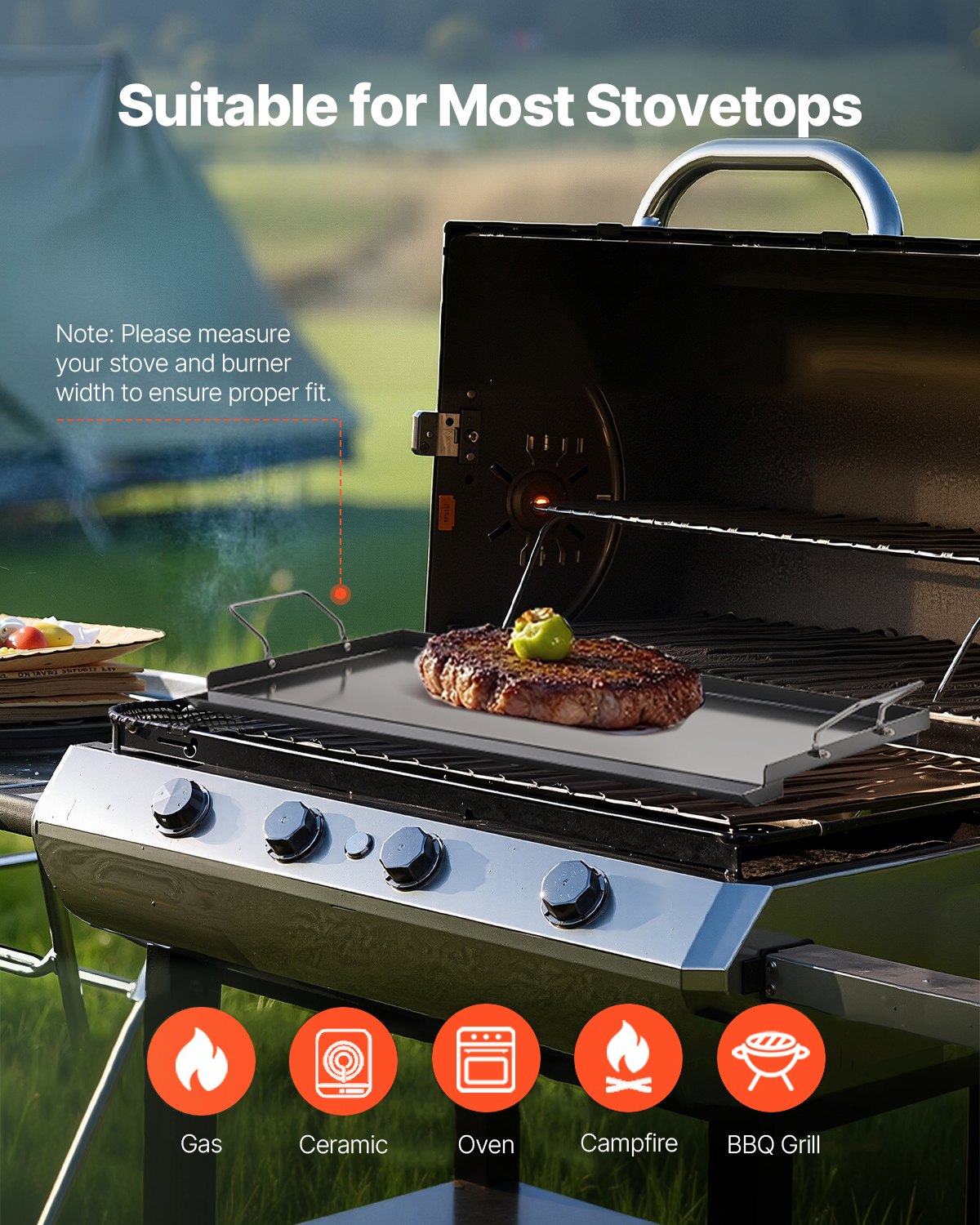 Paddles & Oars: VEVOR Carbon Steel Griddle, 24x16 inch Universal Flat Top Rectangular Plate, Gas Grill Griddle for BBQ Grill, Teppanyaki, Portable Family Cookware with Handle, for Camping Tailgating Party
